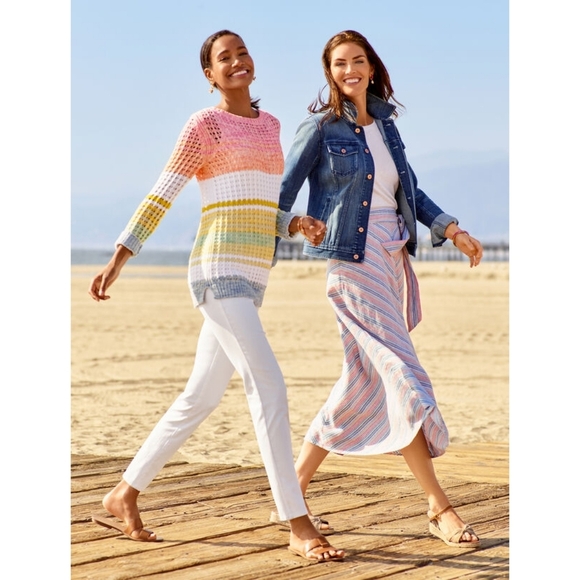 Talbots Multi Color Stripe Knit Sweater, Loose Knit, Size P - Picture 2 of 14